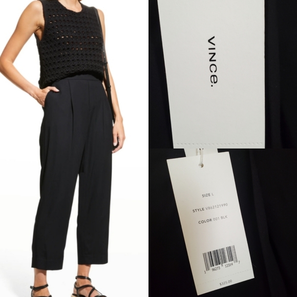 Vince Pants - $325 NEW VINCE L BLACK LOOSE FIT DRAPEY PANTS w/ POCKETS elastic back NWT LARGE